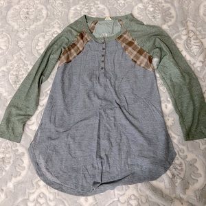 Hyku Vintage look color block plaid detail Long Sleeve Shirt, Size S